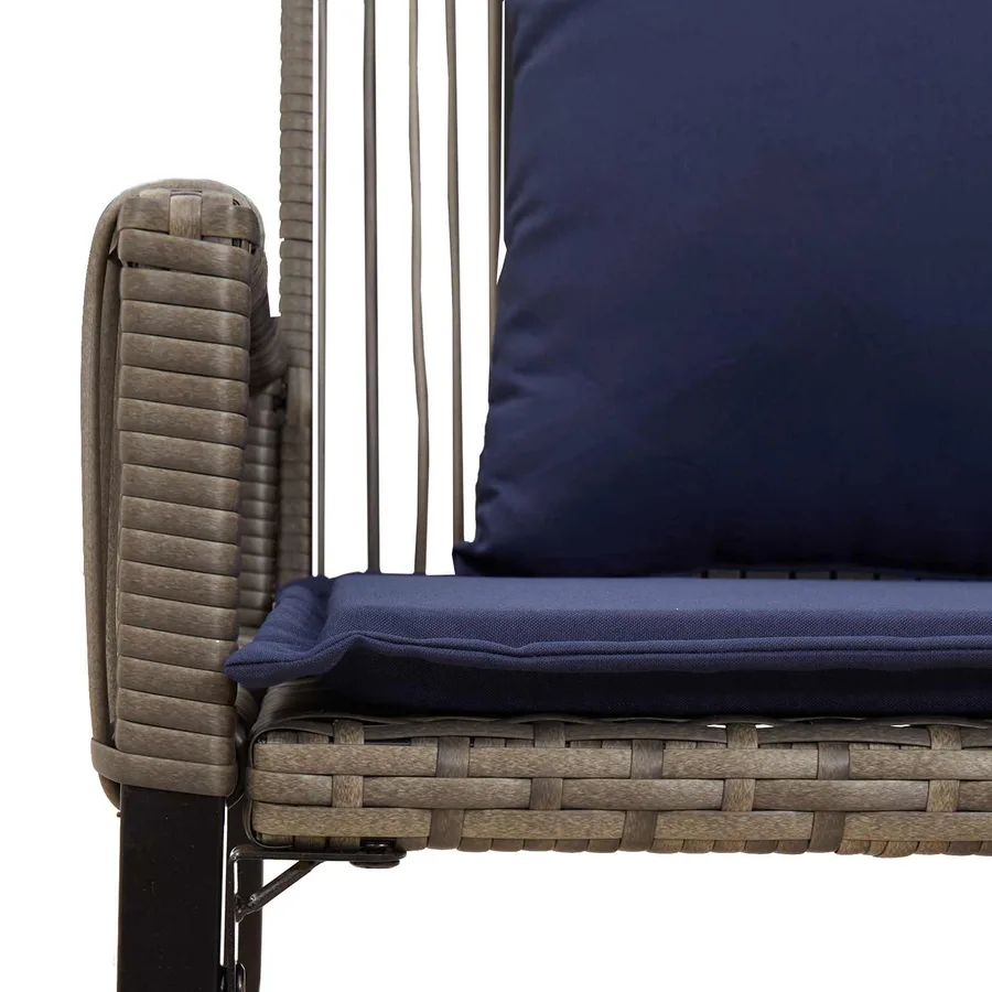 Banc extérieur avec coussin 4 pcs Gris et bleu marine polyrotin - 9