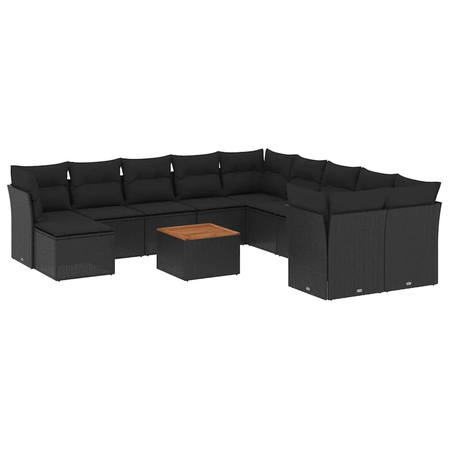 Salon de jardin 12 pcs avec coussins noir résine tressée - 2