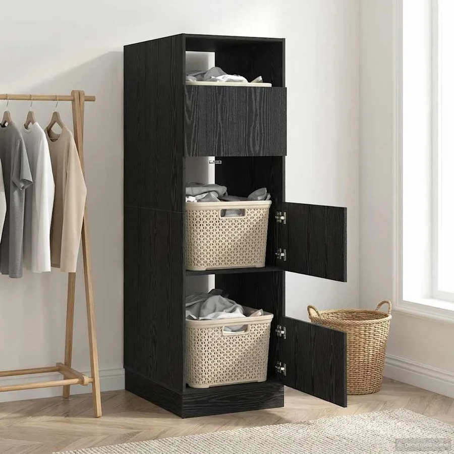 Armoire à Laver Chêne noir 50 x 68 x 162 cm Bois d'ingénierie - 4