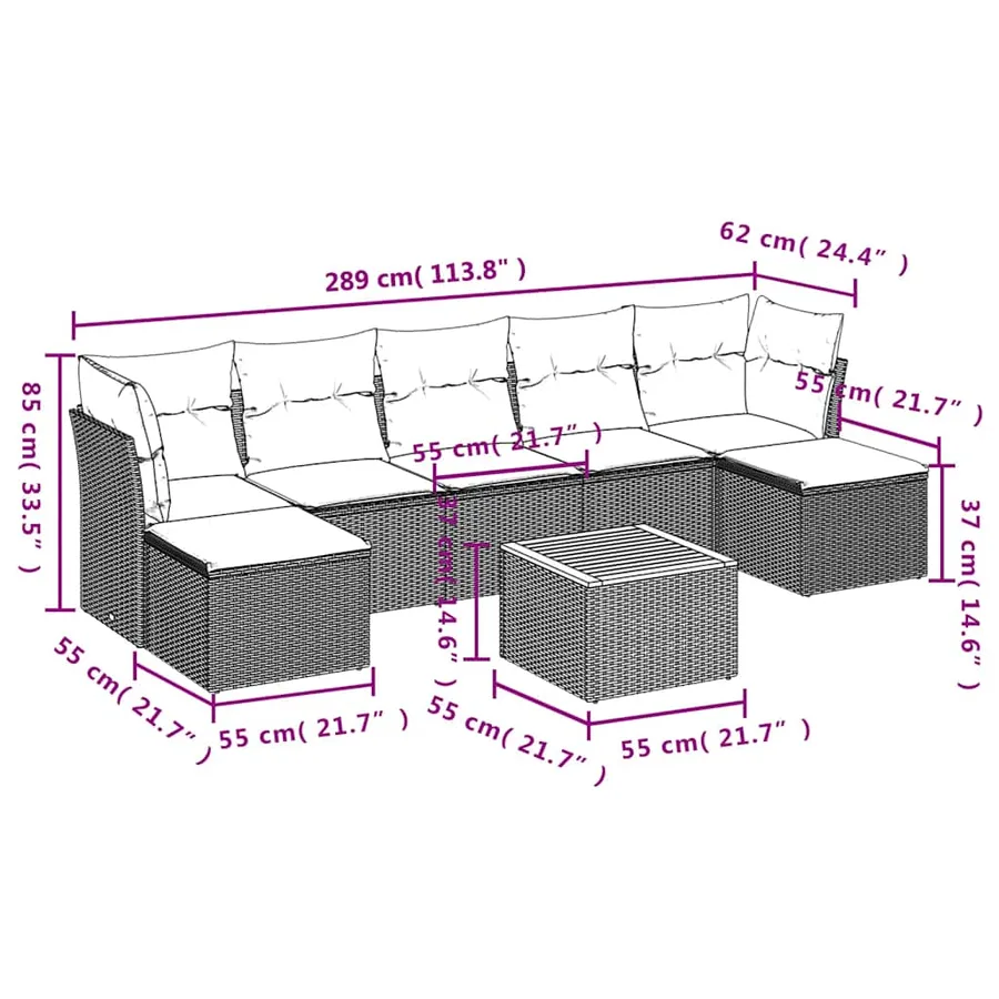 Salon de jardin 8 pcs avec coussins noir résine tressée - 11