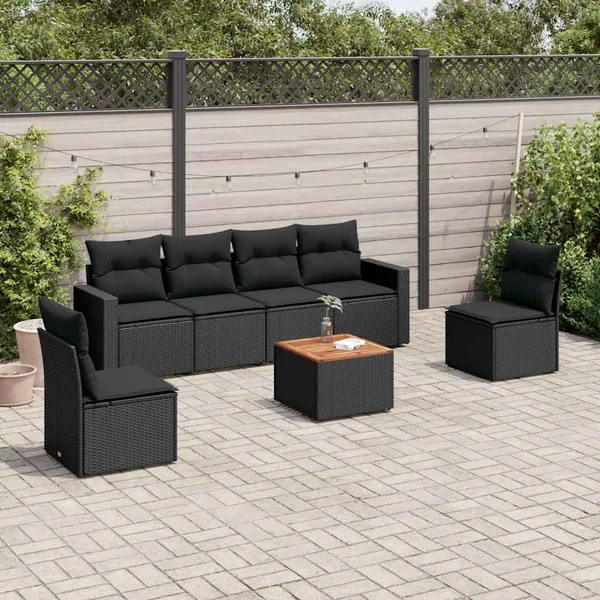 Salon de jardin 7 pcs avec coussins noir résine tressée 55 x 62 x 69 cm - 56,8 kg