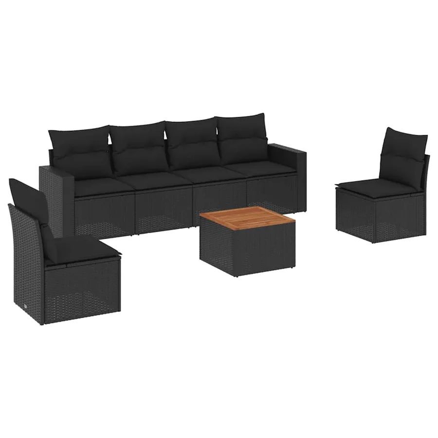 Salon de jardin 7 pcs avec coussins noir résine tressée 55 x 62 x 69 cm - 56,8 kg - 2