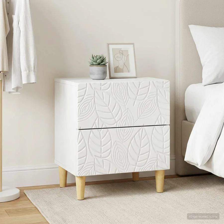 Table de chevet 2 pcs Blanc 43 x 34,5 x 48 cm Bois d'ingénierie - 3
