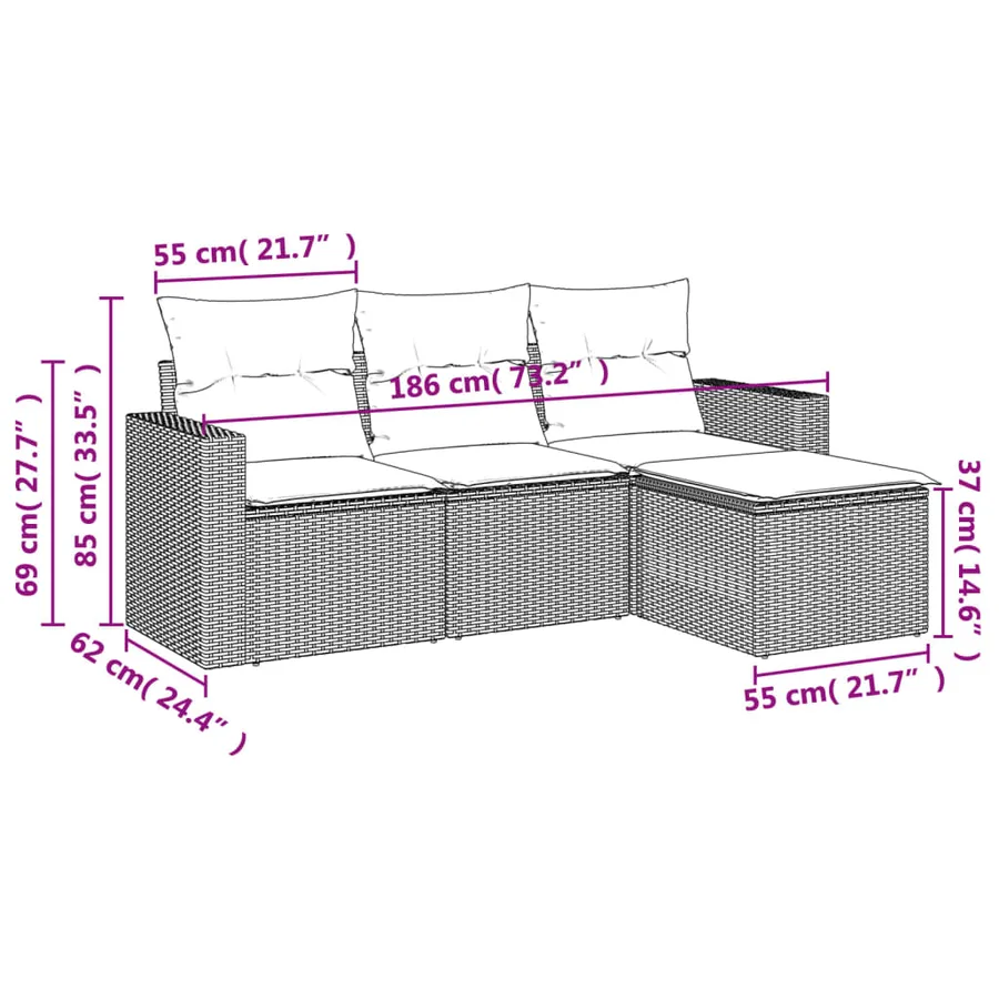 Salon de jardin avec coussins 4 pcs beige résine tressée - 3