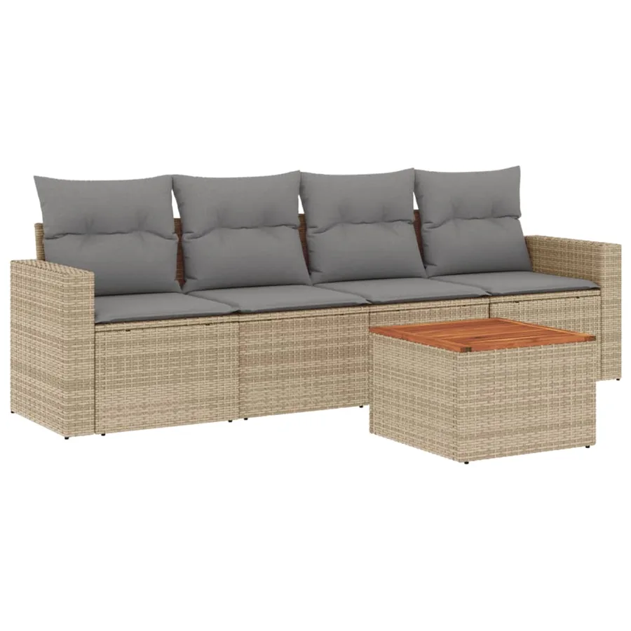 Salon de jardin avec coussins 5pcs mélange beige résine tressée - 2