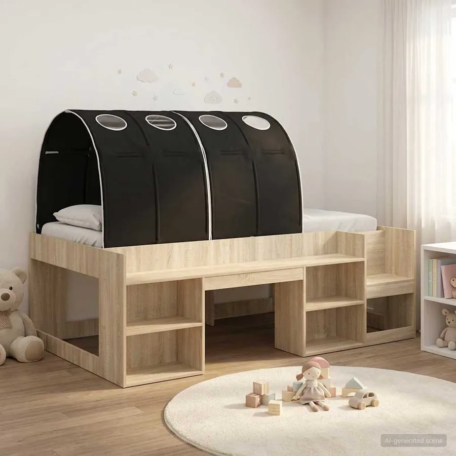 Lit haut pour enfants avec rangement 3 pc Chêne Sonoma et noir