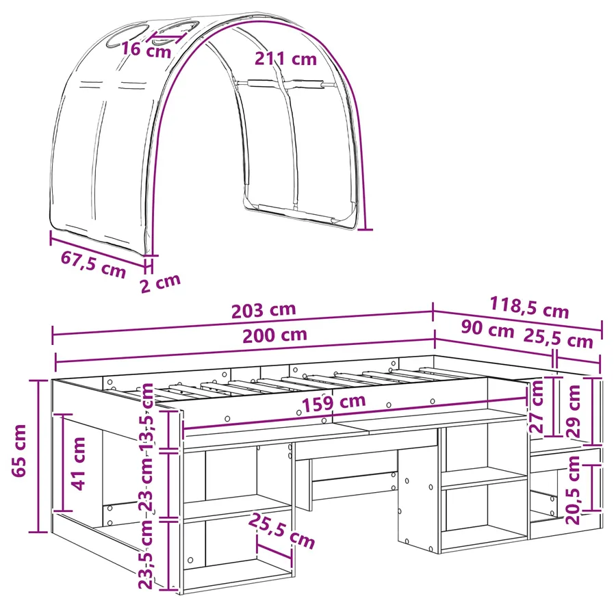 Lit haut pour enfants avec rangement 3 pc Blanc et rose - 11