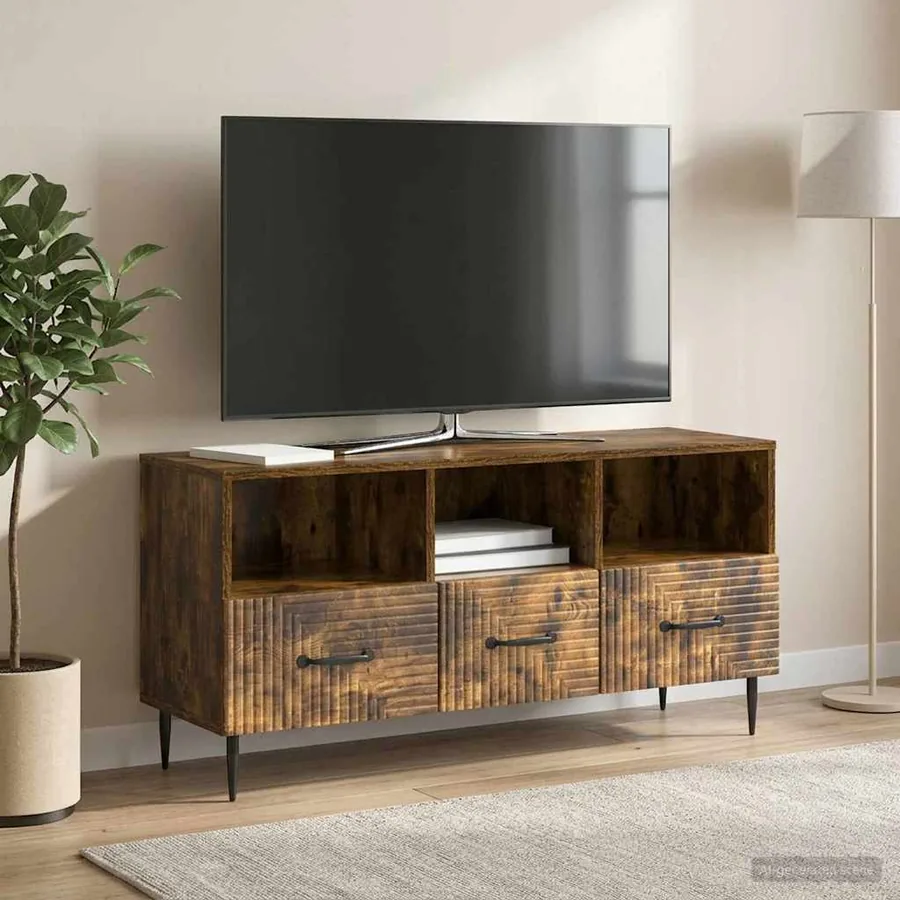 Meuble TV Chêne fumé 102 x 34,5 x 50 cm Bois d'ingénierie