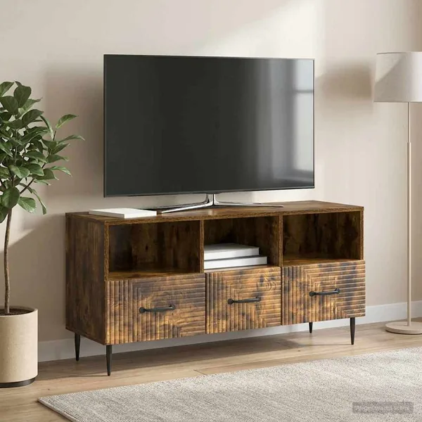 Meuble TV Chêne fumé 102 x 34,5 x 50 cm Bois d'ingénierie