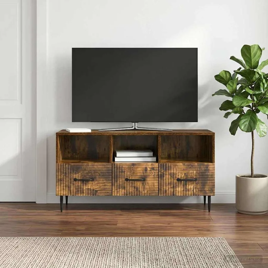 Meuble TV Chêne fumé 102 x 34,5 x 50 cm Bois d'ingénierie - 4