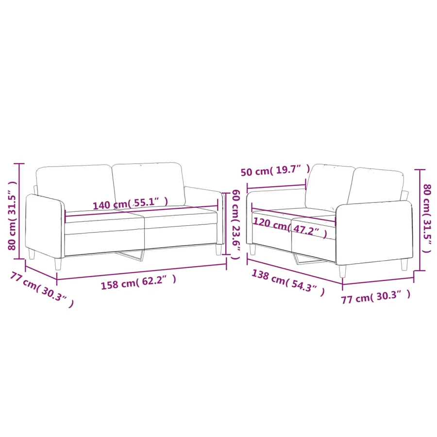 Ensemble de canapés 2 pcs avec coussins Rouge bordeaux Tissu - 7