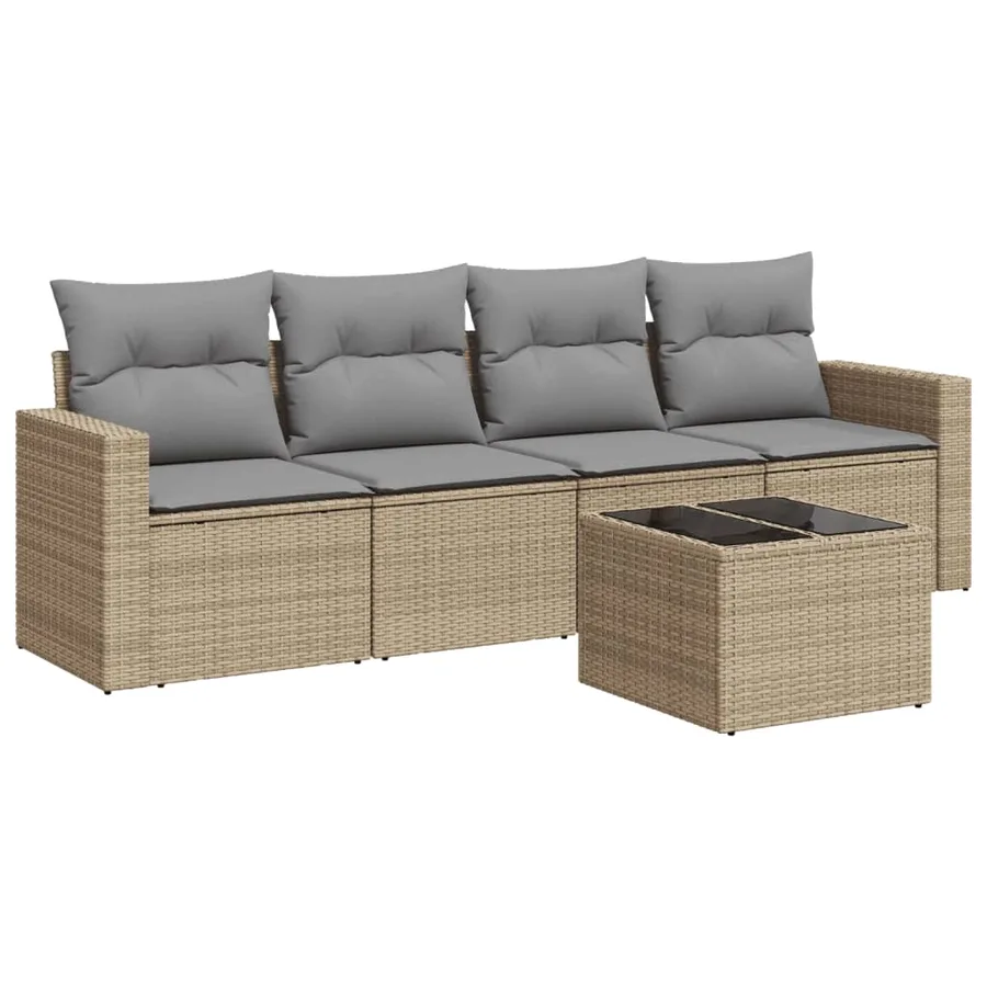 Salon de jardin avec coussins 5 pcs beige résine tressée - 2