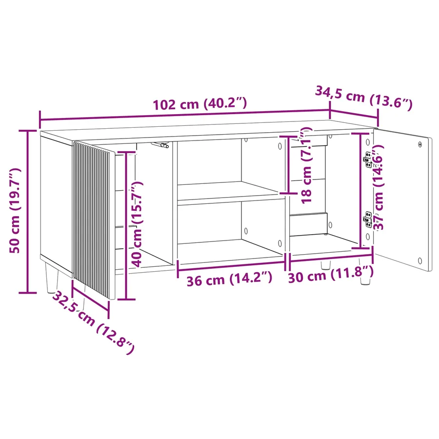 Meuble TV Noir 102 x 34,5 x 50 cm Bois d'ingénierie - 12