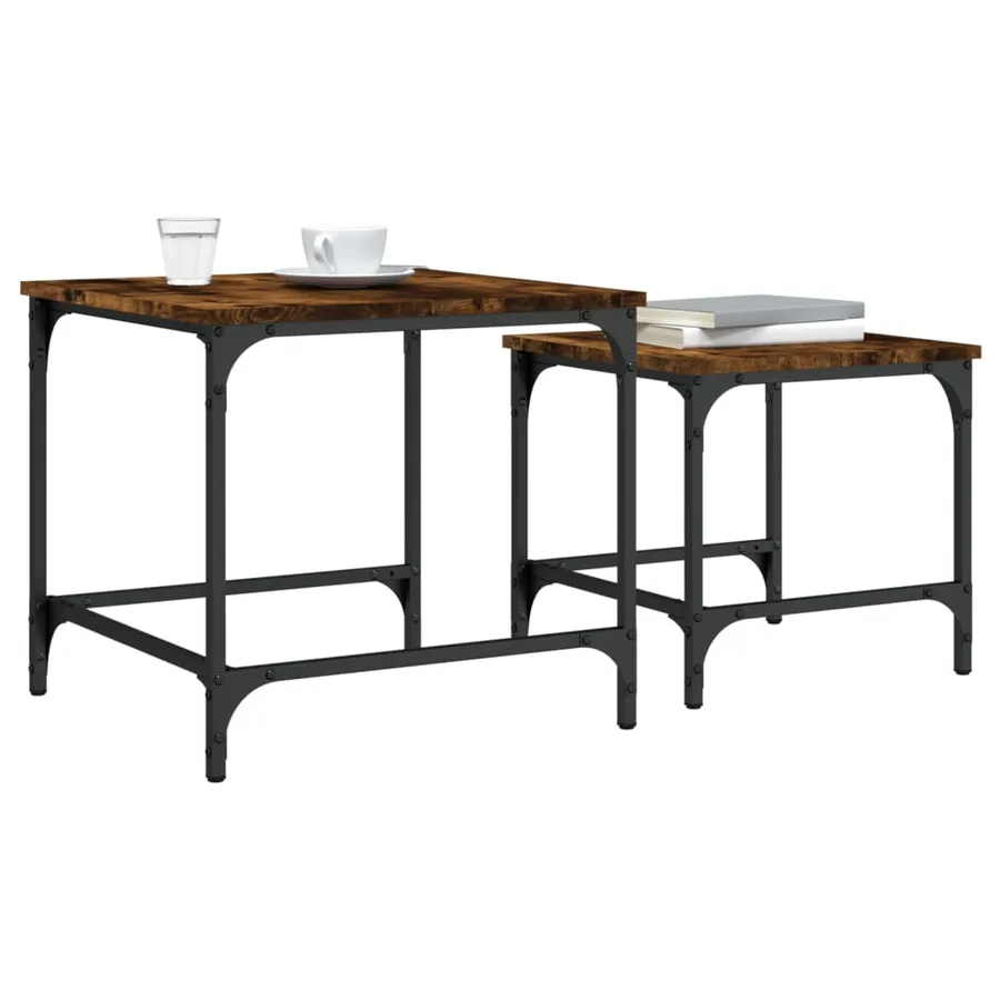 Tables basses gigognes 2 pcs chêne fumé bois d'ingénierie - 4