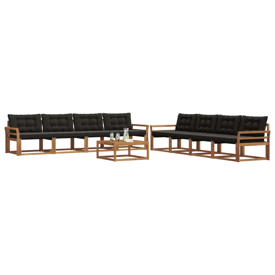 Ensemble de canapés d'extérieur 9 pcs Naturel et Noir - 3