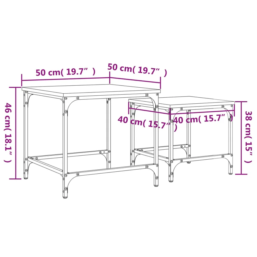 Tables basses gigognes 2 pcs chêne marron bois d'ingénierie - 11