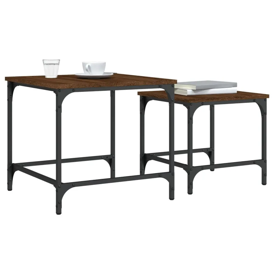Tables basses gigognes 2 pcs chêne marron bois d'ingénierie - 4