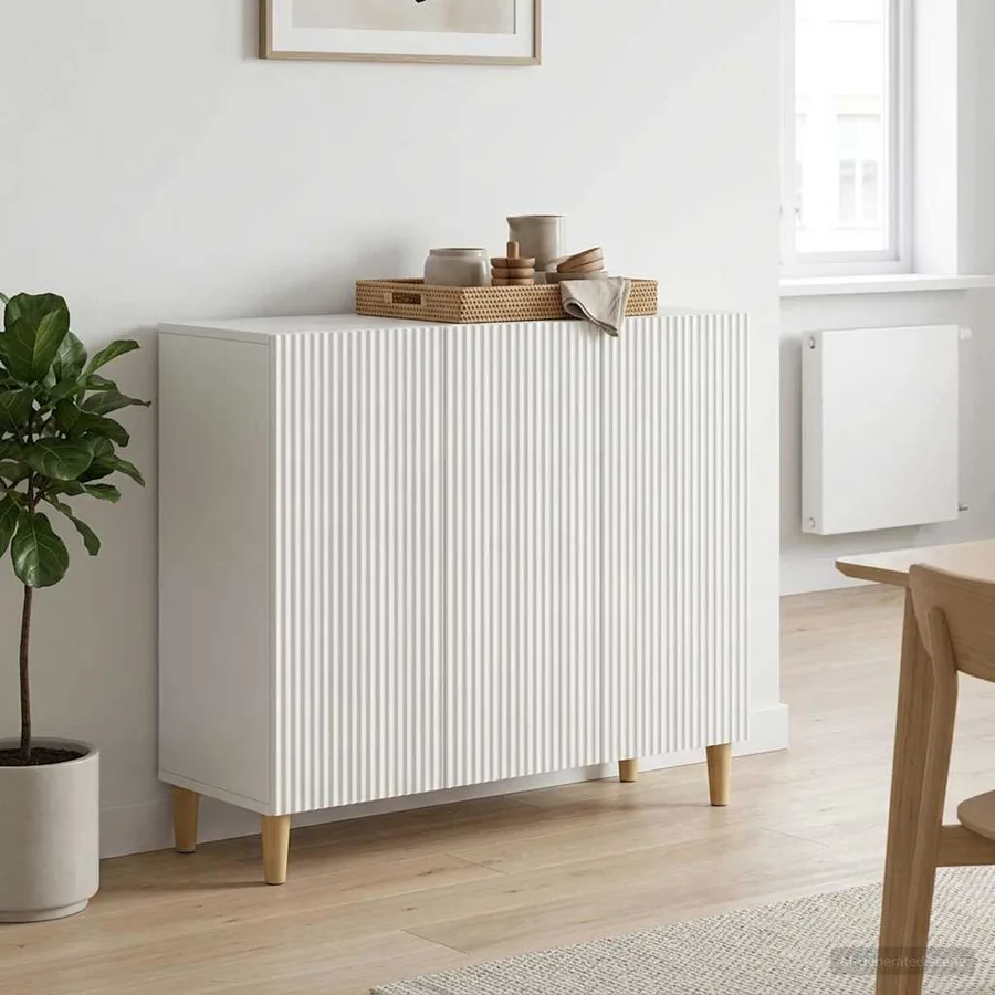 Buffet Blanc brillant 89 x 34,5 x 80 cm Bois d'ingénierie - 4