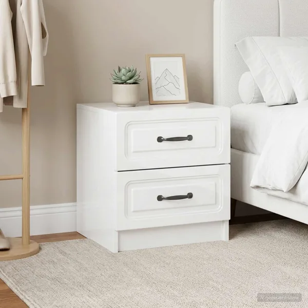 Cabinet de chevet 2 pcs Blanc brillant 43 x 34,5 x 44,5 cm