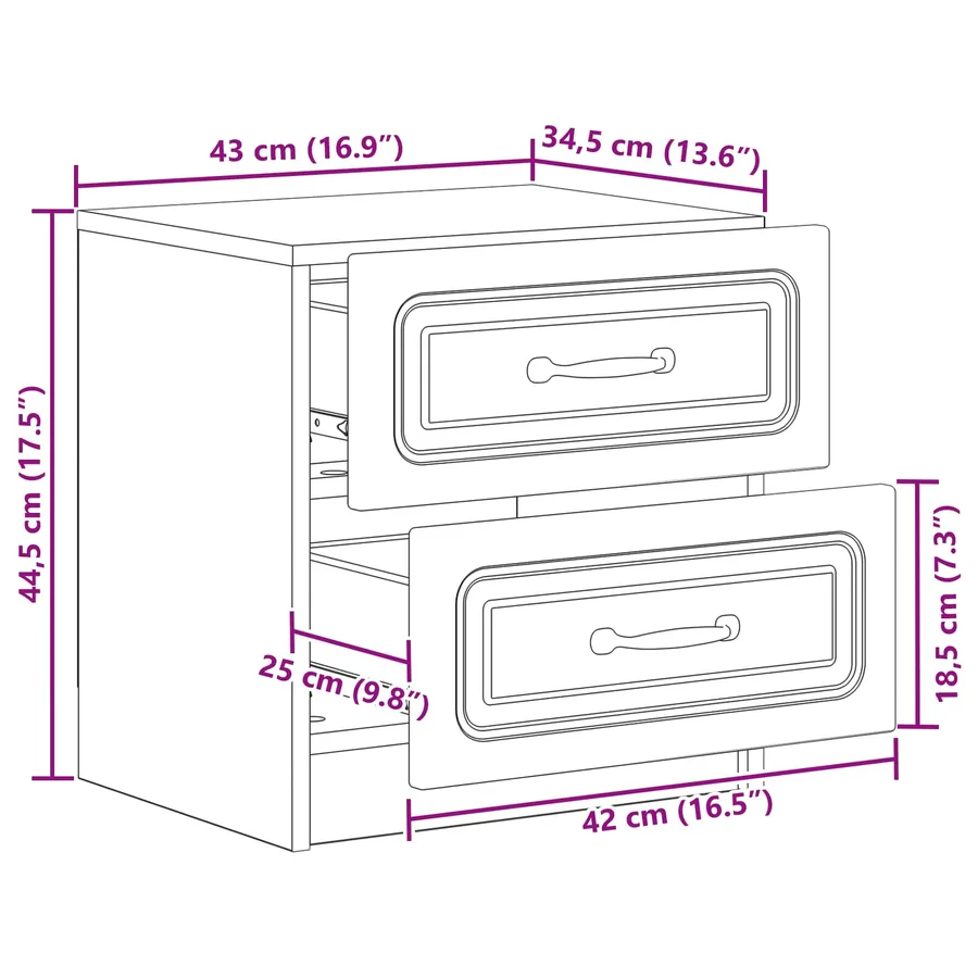 Cabinet de chevet 2 pcs Blanc brillant 43 x 34,5 x 44,5 cm - 13
