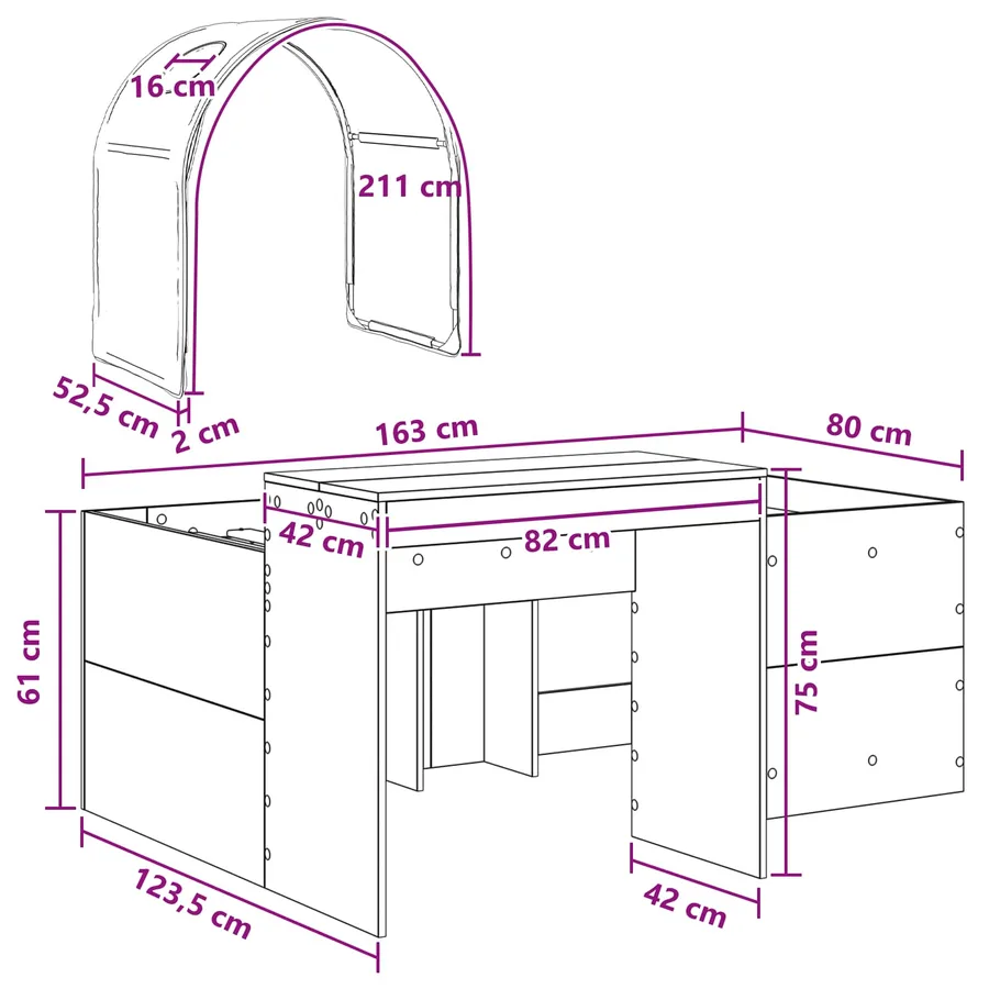 Lit avec Tunnel 3 pc Chêne Artisanal et Blanc Bois d'ingénierie - 11