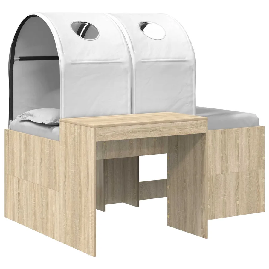 Lit avec Tunnel 3 pc Chêne Artisanal et Blanc Bois d'ingénierie - 2