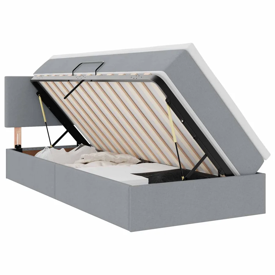 Lit de rangement LED avec matelas Gris clair 100 x 200 cm Tissu - 2