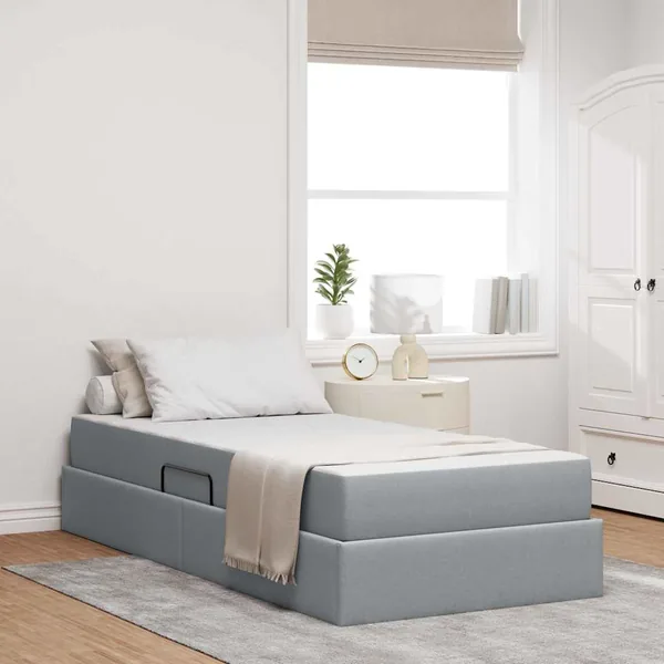 Lit avec rangement et matelas Gris clair 100 x 200 cm Polyester