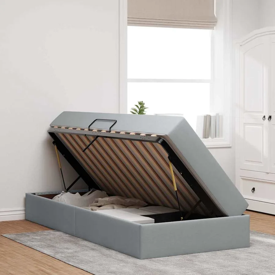 Lit avec rangement et matelas Gris clair 100 x 200 cm Polyester - 4