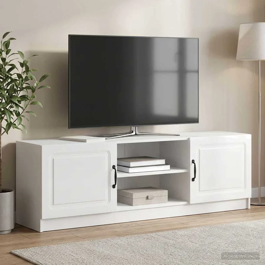 Meuble TV Blanc brillant 150 x 31 x 47 cm Bois d'ingénierie - 4