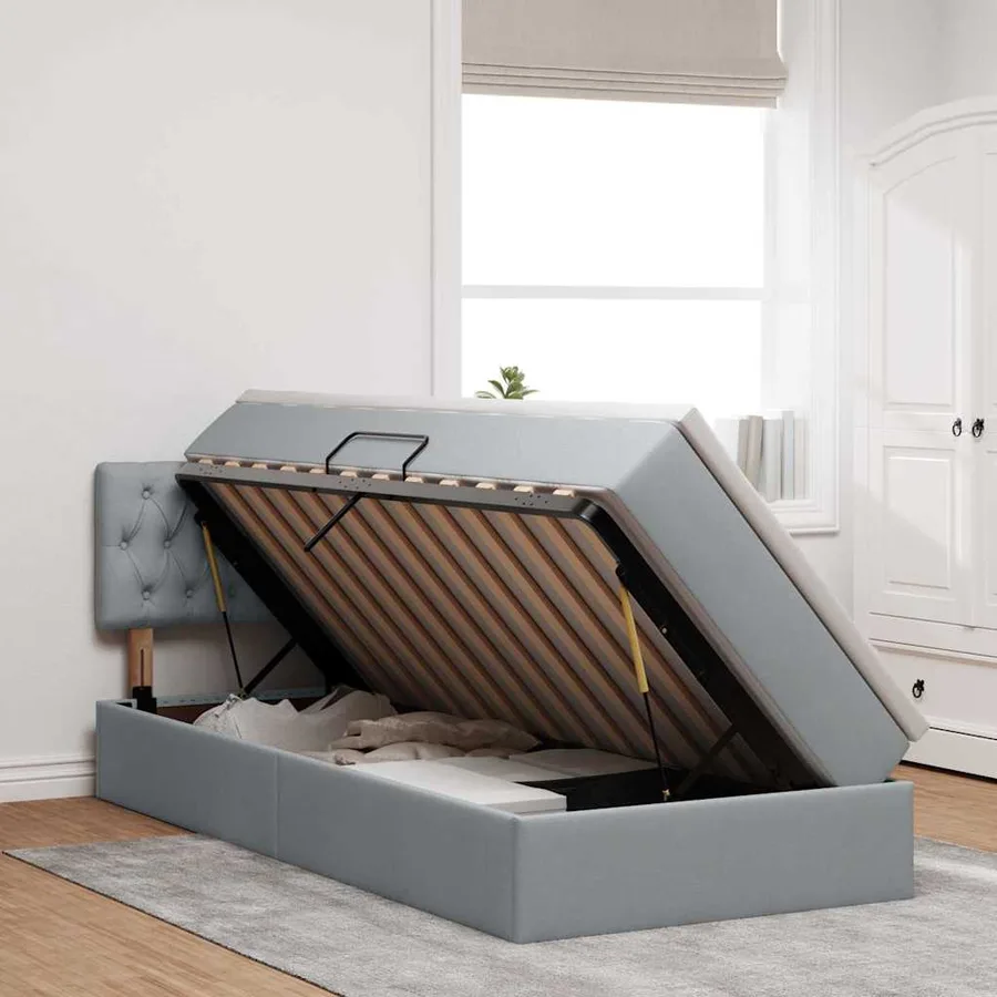 Lit de rangement LED avec matelas Gris clair 100 x 200 cm Tissu - 4