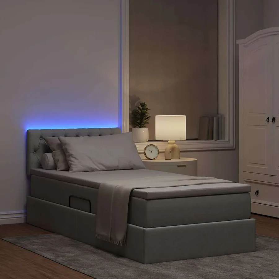 Lit de rangement LED avec matelas Gris clair 100 x 200 cm Tissu - 5