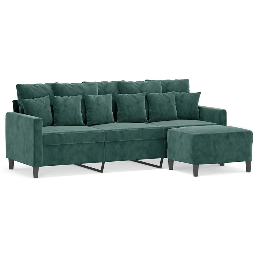 Canapé à 3 places avec repose-pieds Vert foncé 180 cm Velours - 2