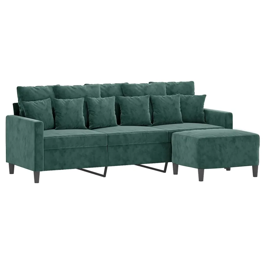 Canapé à 3 places avec repose-pieds Vert foncé 180 cm Velours - 3
