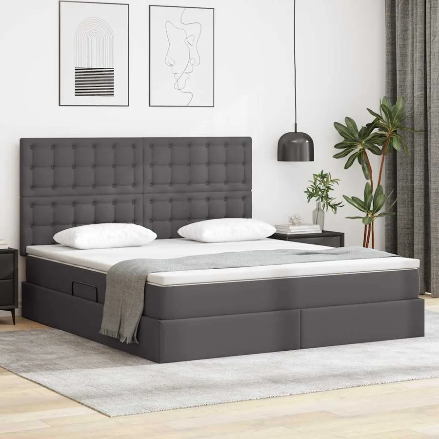 Lit avec rangement et LED Gris 160 x 200 cm Simili cuir