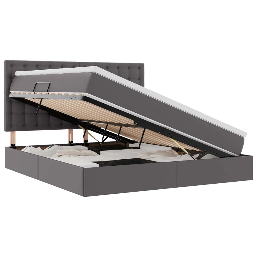 Lit avec rangement et LED Gris 160 x 200 cm Simili cuir - 2