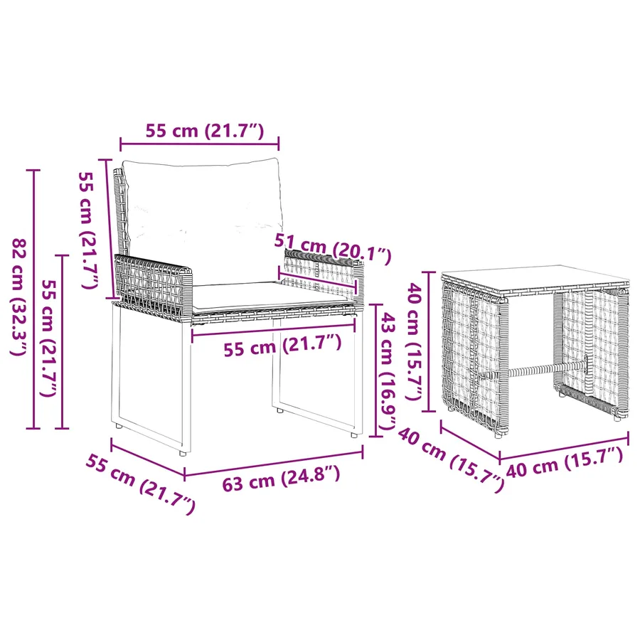 Ensemble de meubles d'extérieur 3 pcs Noir et Blanc - 11