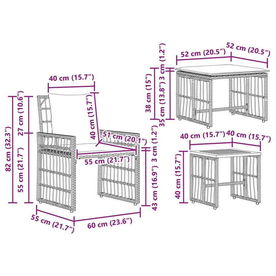 Ensemble de meubles d'extérieur 5 pcs Noir et Gris foncé - 17