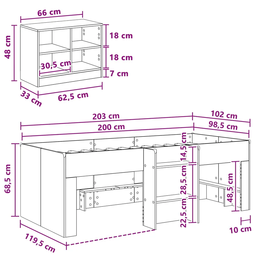 Cadre de lit en loft avec armoire avec étagère 3 pc Chêne fumé - 7