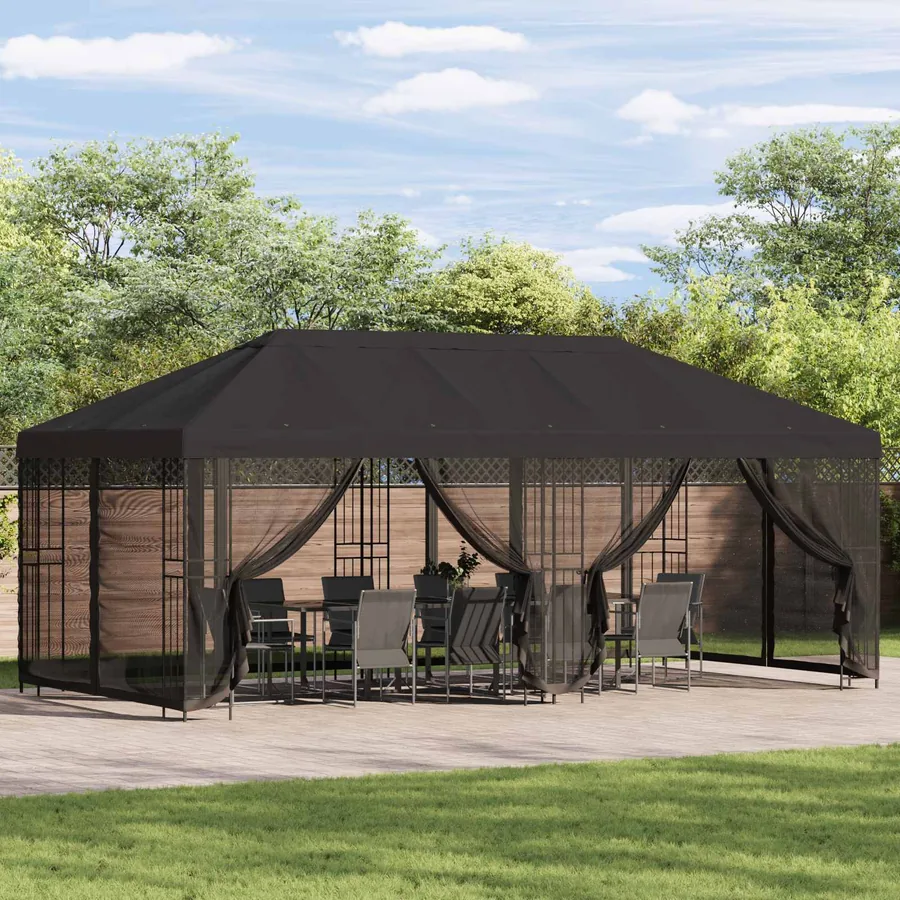 Gazebo avec murs latéraux 6 x 3 m Anthracite Polyester et Acier