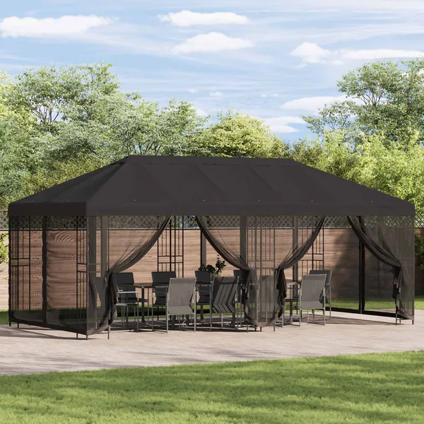 Gazebo avec murs latéraux 6 x 3 m Anthracite Polyester et Acier