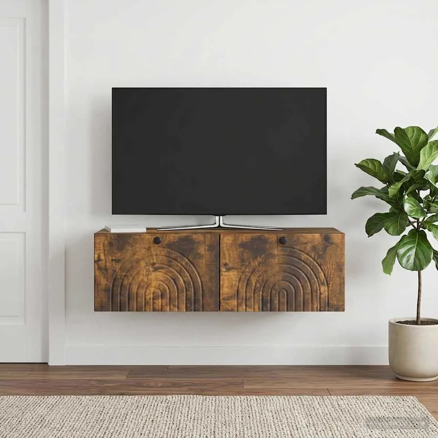 Meuble TV mural Chêne fumé 99 x 41 x 30 cm Bois d'ingénierie - 4