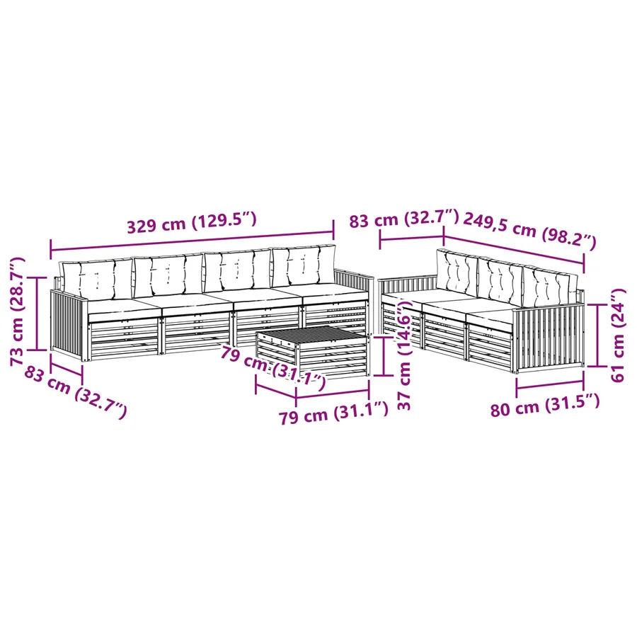 Ensemble de canapés d'extérieur 8 pcs Naturel et Anthracite - 9