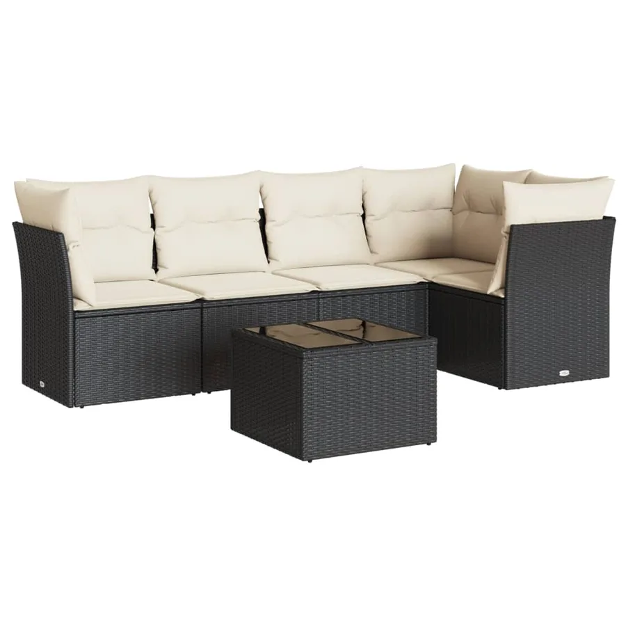 Salon de jardin 6 pcs avec coussins noir résine tressée - 2