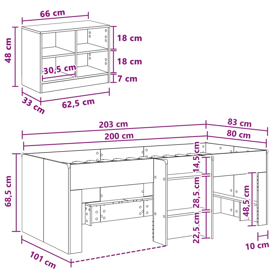 Cadre de lit en loft avec armoire 3 pc Chêne artisanal - 8