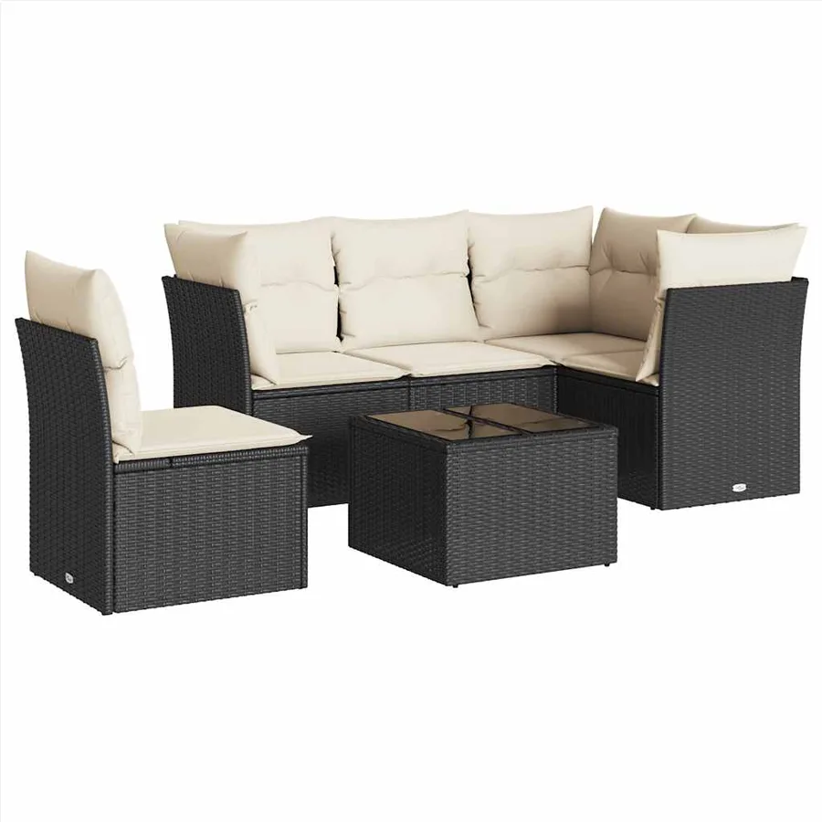 Salon de jardin 6 pcs avec coussins noir résine tressée - 2