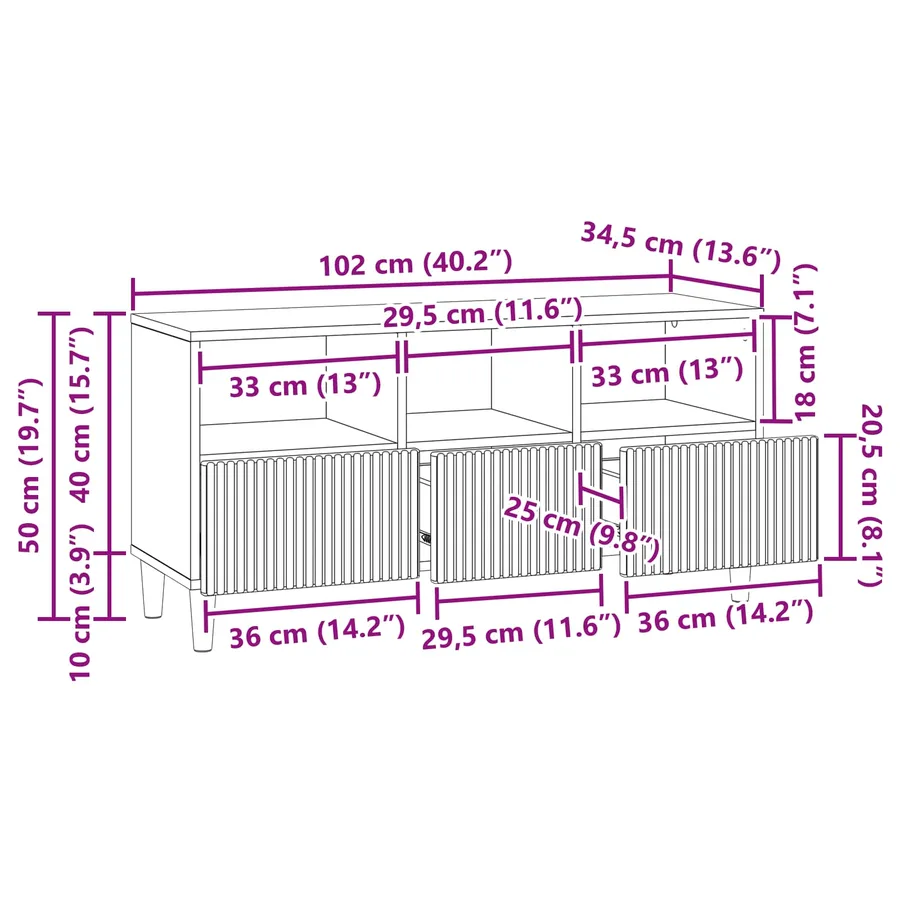Meuble TV Blanc 102 x 34,5 x 50 cm Bois d'ingénierie - 11