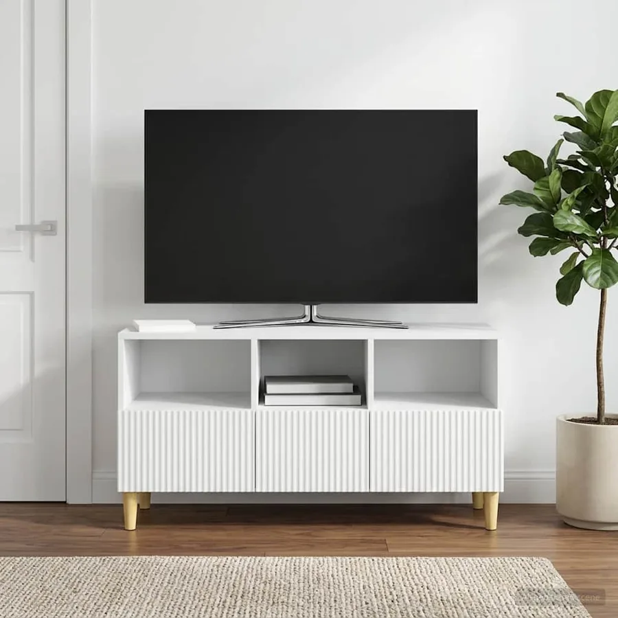 Meuble TV Blanc 102 x 34,5 x 50 cm Bois d'ingénierie - 4