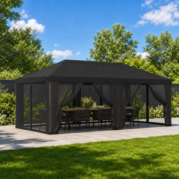 Housse de tonnelle avec murs latéraux 6 x 3 m Noir Polyester