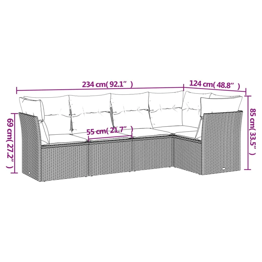 Salon de jardin 5 pcs avec coussins noir résine tressée - 3